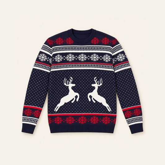 Men'S Christmas Reindeer Snowflake Crew Neck Sweater