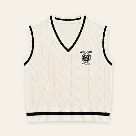 Men'S Embroidered Cable Knit V‑Neck Sweater Vest