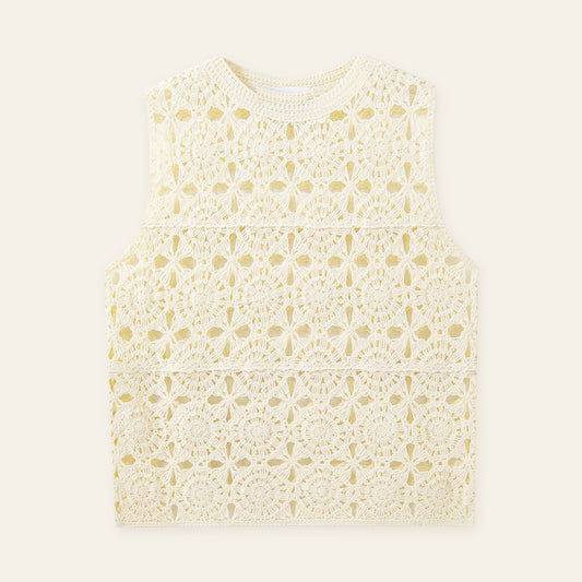 Men's hook-patterned open-weave round-neck sleeveless casual knit pullover shirt
