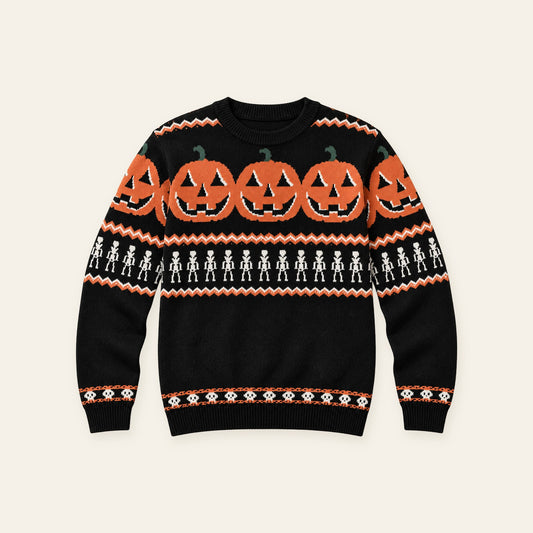 Men's Halloween Pumpkin Skeleton Knit Sweater