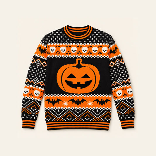Men'S Halloween Pumpkin Skull Print Knit Sweater