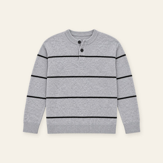 Men's Henley Collar Striped Knit Sweater