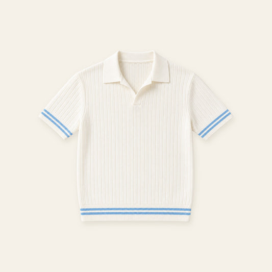 Men's Lapel V‑Neck Short‑Sleeve Knit Polo Sweater
