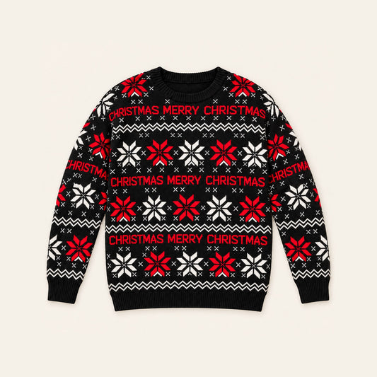 Men'S Merry Christmas Snowflake Jacquard Crew Neck Sweater