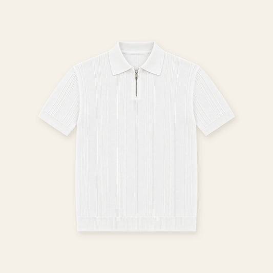 Men's Quarter‑Zip Vertical Ribbed Short‑Sleeve Knit Polo