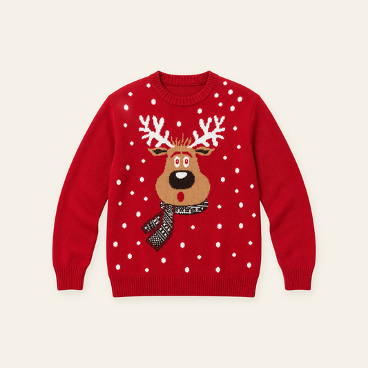 Men'S Red Christmas Reindeer Print Knit Sweater