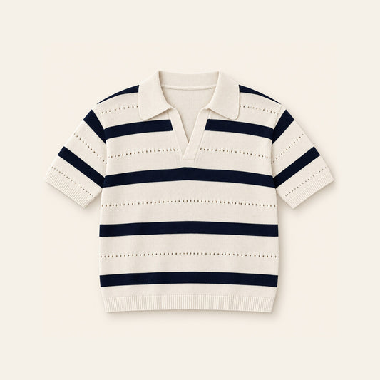 Men'S Striped Knit Short Sleeve Polo Shirt