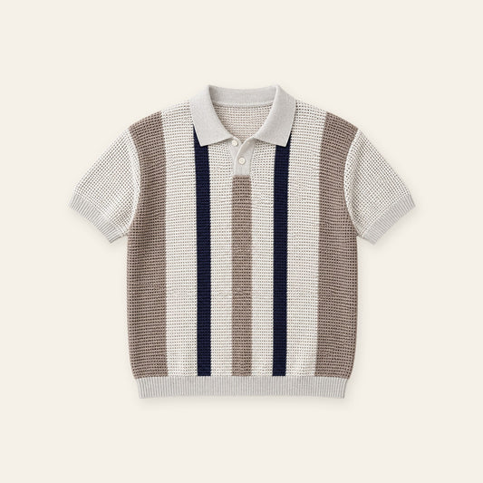 Men's Striped Polo Short‑Sleeve Knit Sweater