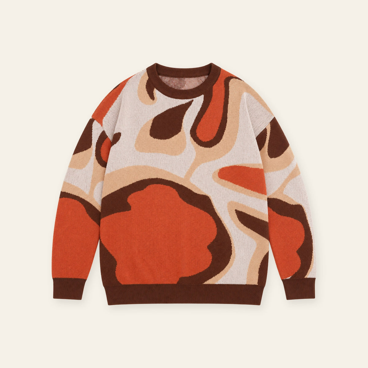 Retro Abstract Curved Print Men’s Crew Neck Sweater