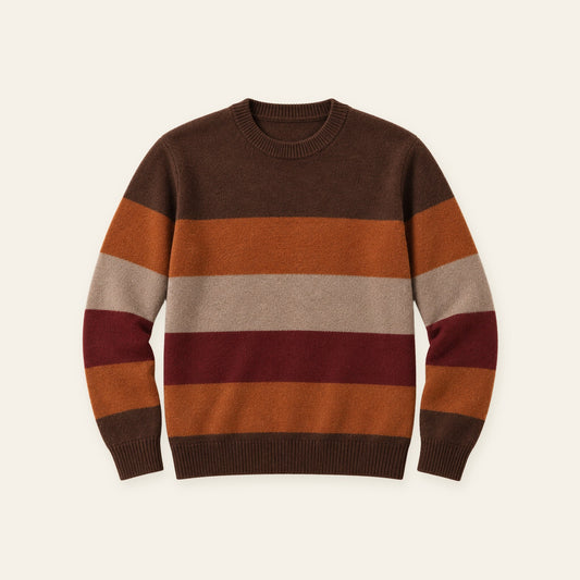 Retro Color‑Block Stripe Crew Neck Sweater
