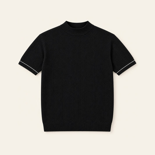 Stylish men's mock neck short‑sleeve knit top