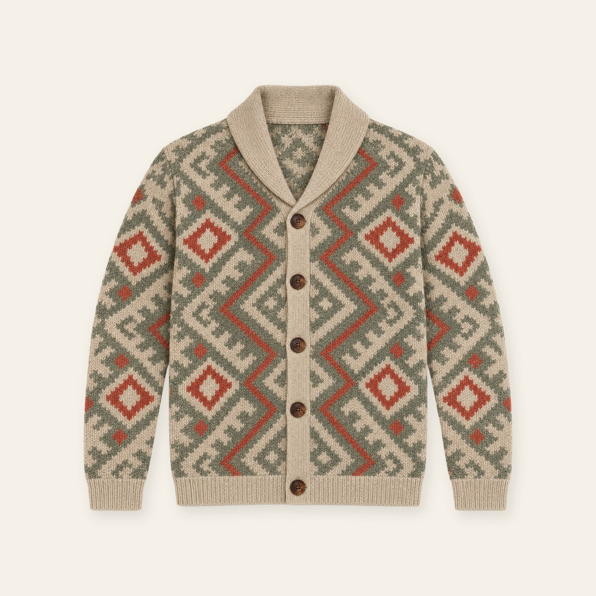 Vintage Geo Pattern Men’s Knit Cardigan