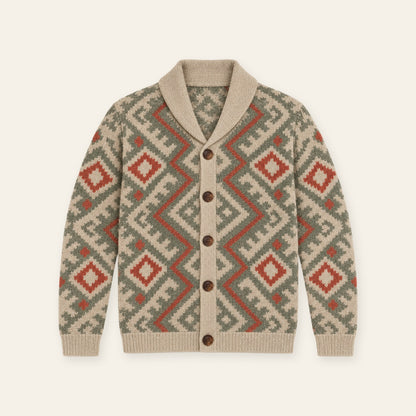 Vintage Geo Pattern Men’s Knit Cardigan