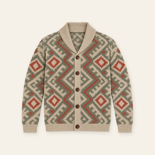 Vintage Geo Pattern Men’s Knit Cardigan