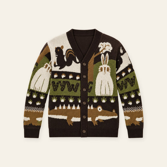 Forest Animal Print Men’s Knit Cardigan
