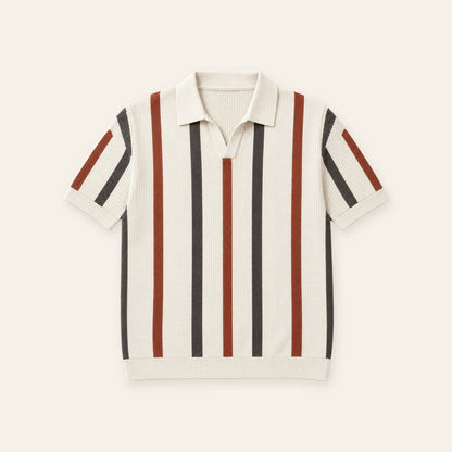 Vintage Vertical Stripe Knit Polo Shirt