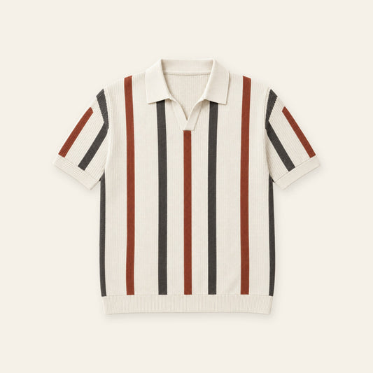 Vintage Vertical Stripe Knit Polo Shirt