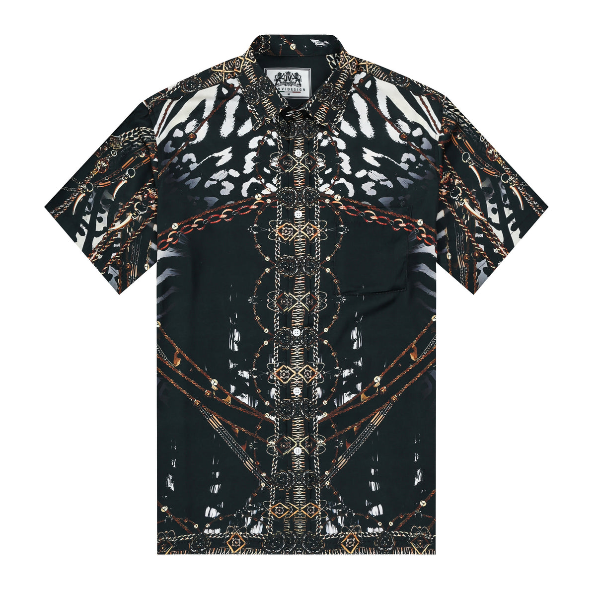 Chain Animal Printed Silk Fiber Short Sleeve Shirt