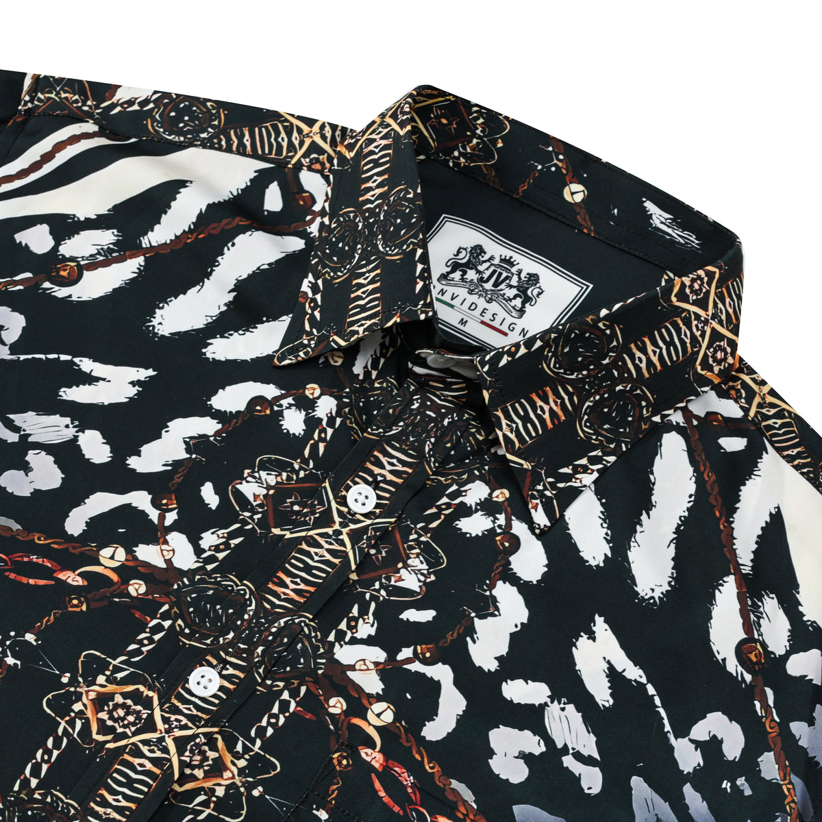 Chain Animal Printed Silk Fiber Short Sleeve Shirt