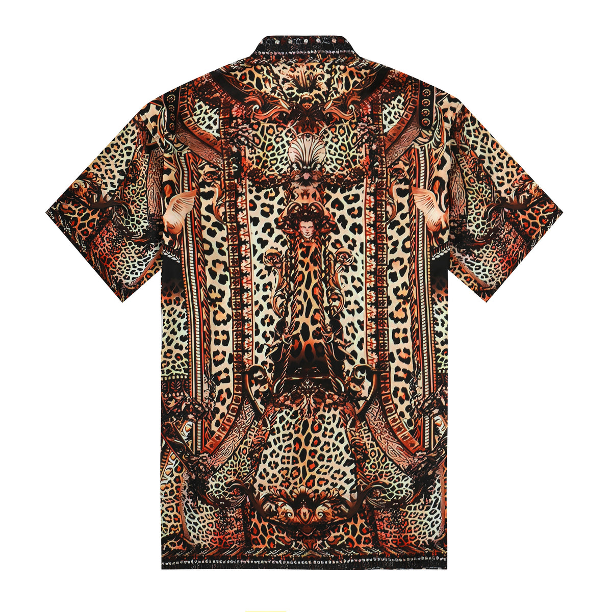 Leopard Print Silk Fiber Short Sleeve Shirt