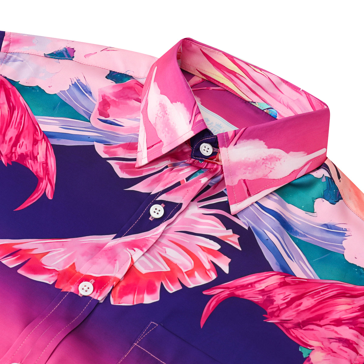 Tropical Flamingo Silk Fiber Short Sleeve Casual Shirt