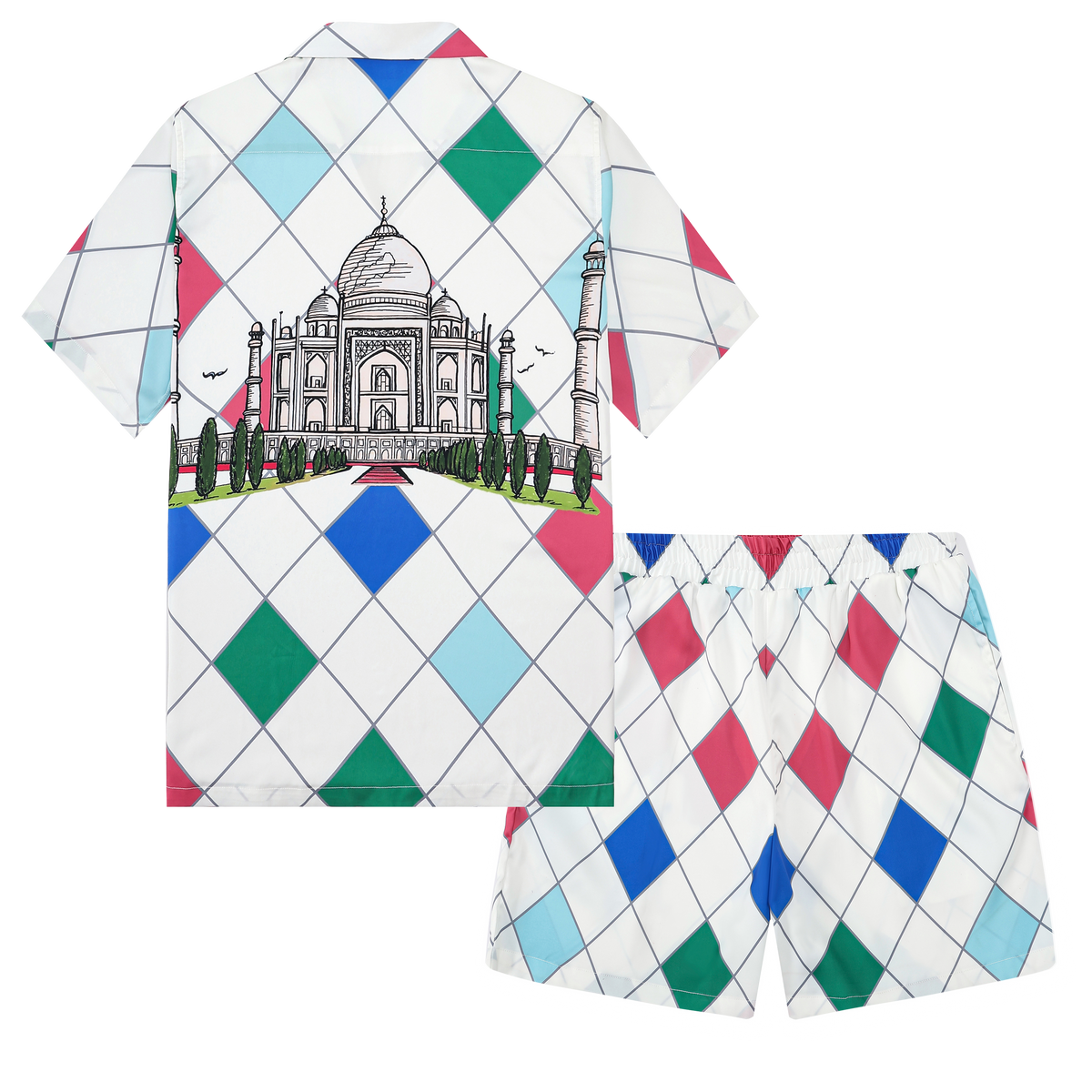 Multicolor Castle Pattern Silk Fiber Waistband Shorts