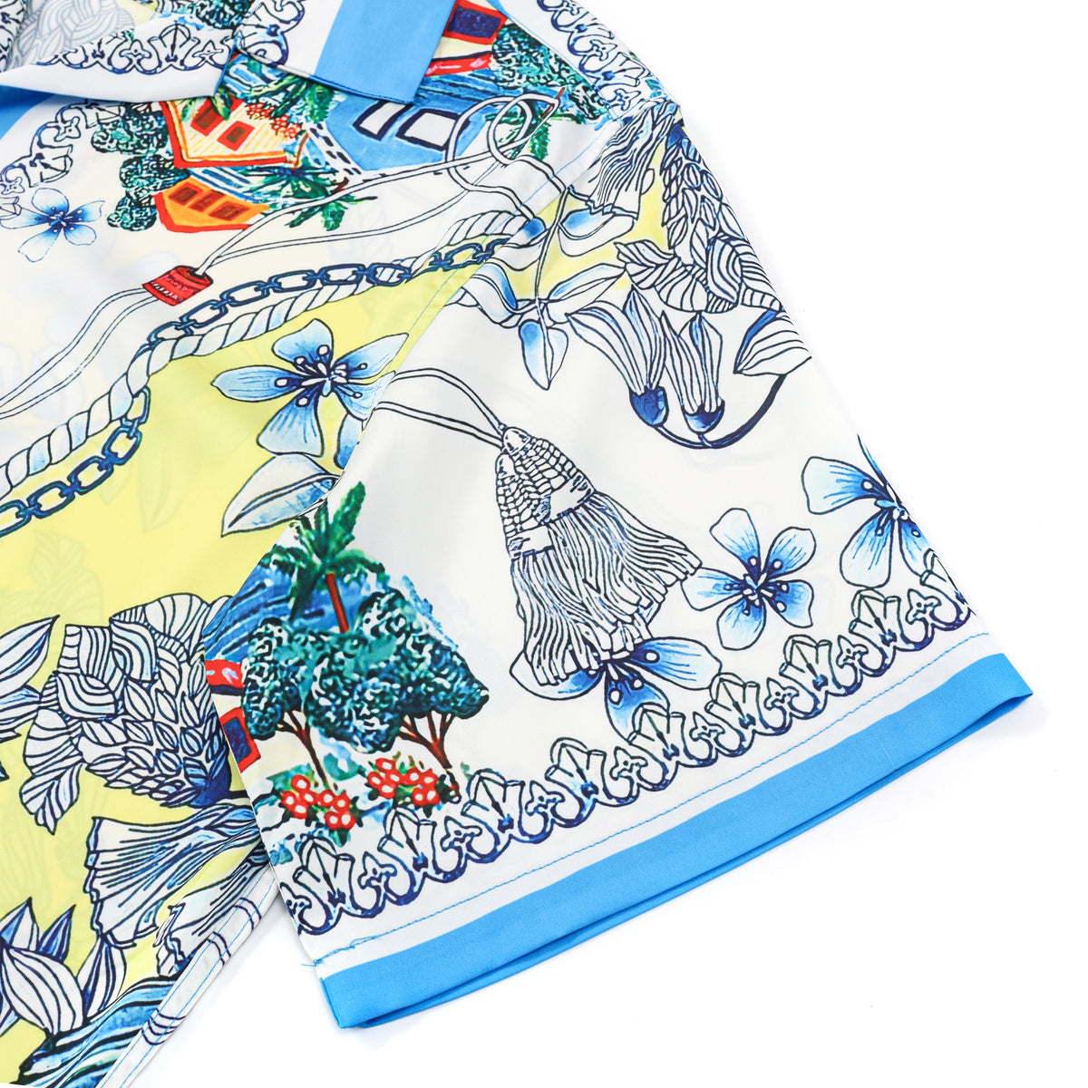 Floral Parrot Pattern Silk Fiber Short Sleeve Camp Collar Shirt