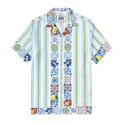 Floral Pattern Silk Fiber Short Sleeve Camp Collar Shirt